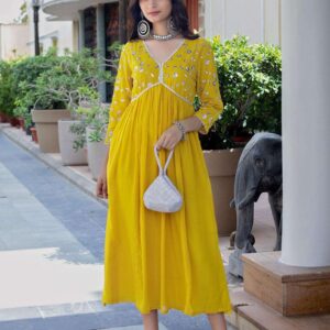 Women's Rayon embroidery work Georgette Fit & Flare Dress