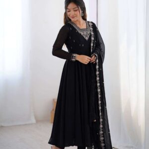 Womens Fox Georgette Anarkali Kurti with Pant & Dupatta Set